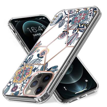 For Apple iPhone 14 (6.1") Fashion Art Floral IMD Design Beautiful Flower Pattern Hybrid Hard TPU Slim Back  Phone Case Cover