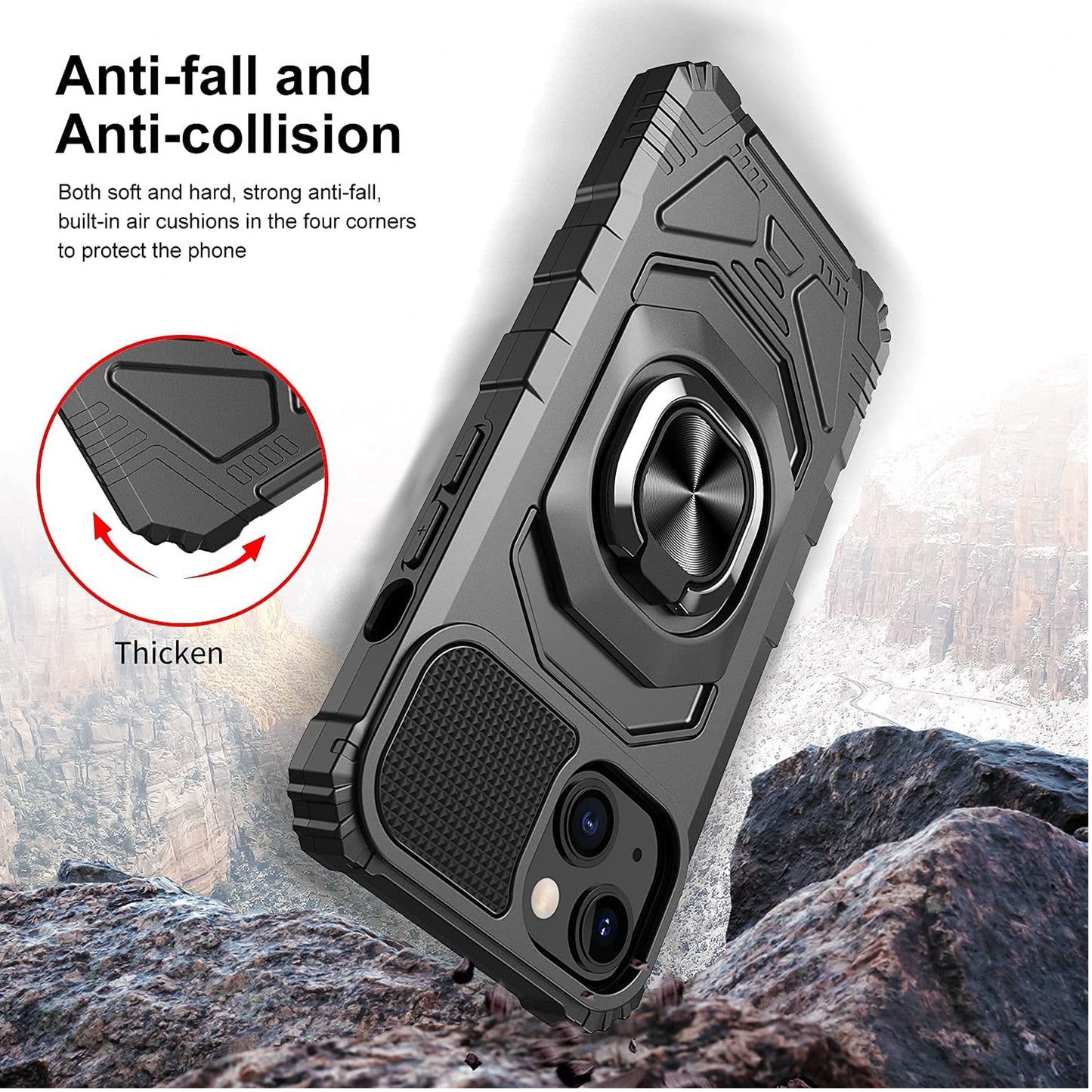 For Nokia G400 Armor Hybrid Stand Ring Hard TPU Rugged Full-Body Protective [Military-Grade] Magnetic Car Ring Holder Black Phone Case Cover