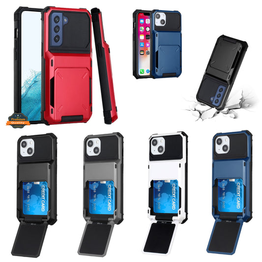 For Samsung Galaxy S22 Multiple Wallet Hidden Credit Card Holder (Upto 5 Cards) Shockproof Hybrid Armor Durable  Phone Case Cover