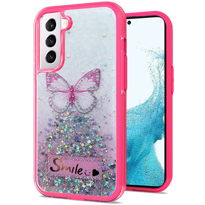 For Samsung Galaxy S22 /Plus Ultra Butterfly Smile Glitter Bling Sparkle Epoxy Glittering Shining Hybrid Hard PC TPU Silicone Slim  Phone Case Cover