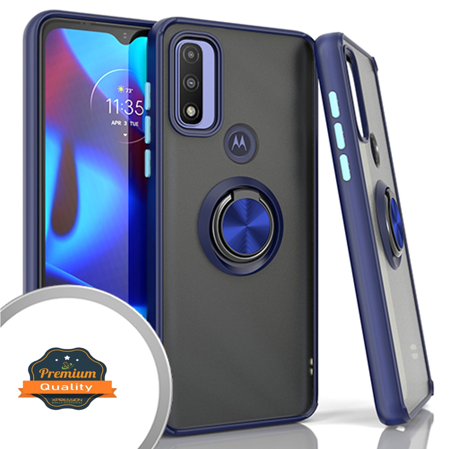 For Motorola Moto G Pure Finger Ring Stand Holder Kickstand Hybrid Frosted Matte TPU Hard PC Frame Shock-Absorption Thin  Phone Case Cover