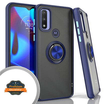 For Motorola Moto G Pure Finger Ring Stand Holder Kickstand Hybrid Frosted Matte TPU Hard PC Frame Shock-Absorption Thin  Phone Case Cover