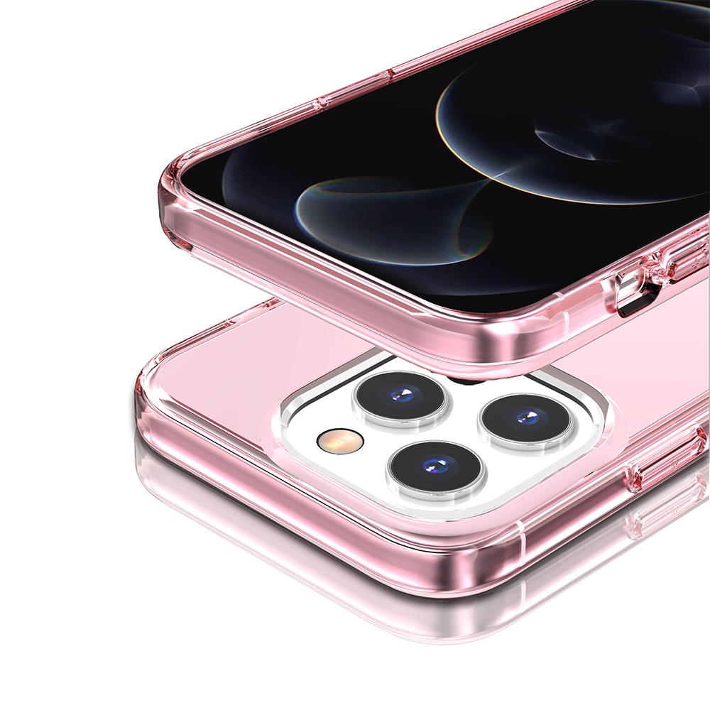 For Apple iPhone 14 Pro Max (6.7") Transparent Shock Absorption Thick TPU Rubber Gel Ultra Thick 3mm Hybrid Protective Pink Phone Case Cover