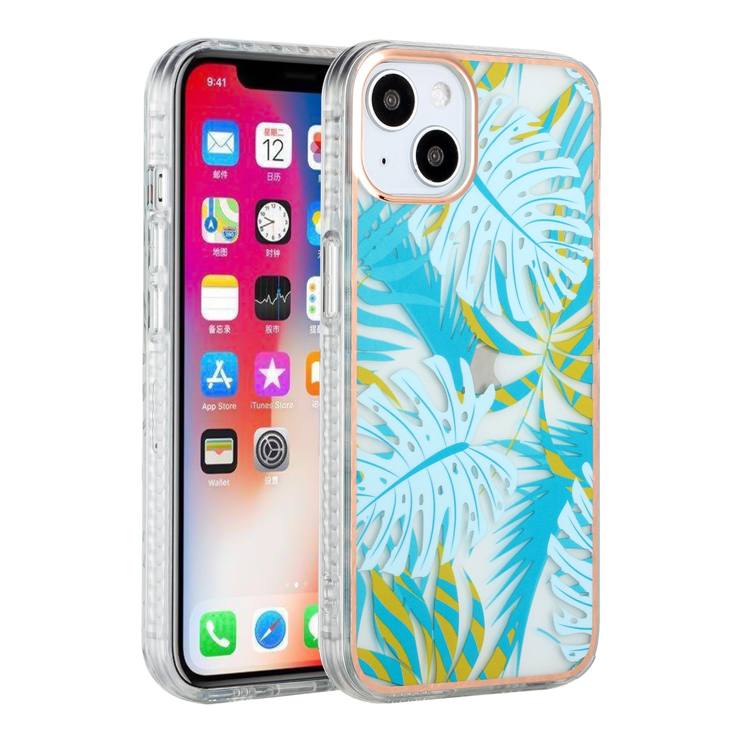For Apple iPhone 13 (6.1") Stylish Design Floral IMD Hybrid Rubber TPU Hard PC Shockproof Armor Rugged Slim Fit  Phone Case Cover