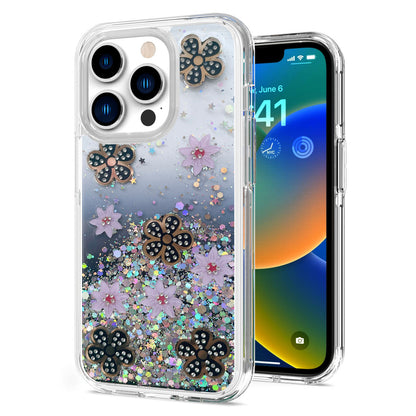 For Apple iPhone 14 /Plus Pro Max Floral Stylish Design Glitter Shiny Hybrid Rubber TPU Hard PC Shockproof Slim  Phone Case Cover