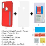 For Motorola Moto E /Moto E7 (2020) Credit Card Wallet Back Storage Invisible Pocket Dual Layer Hard PC TPU Hybrid Red Phone Case Cover