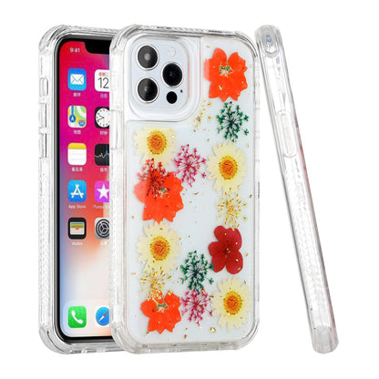 For Apple iPhone 14 Pro (6.1") Sparkle Glitter Floral Epoxy Design Shockproof Hybrid Fashion Bling Rubber TPU Hard  Phone Case Cover