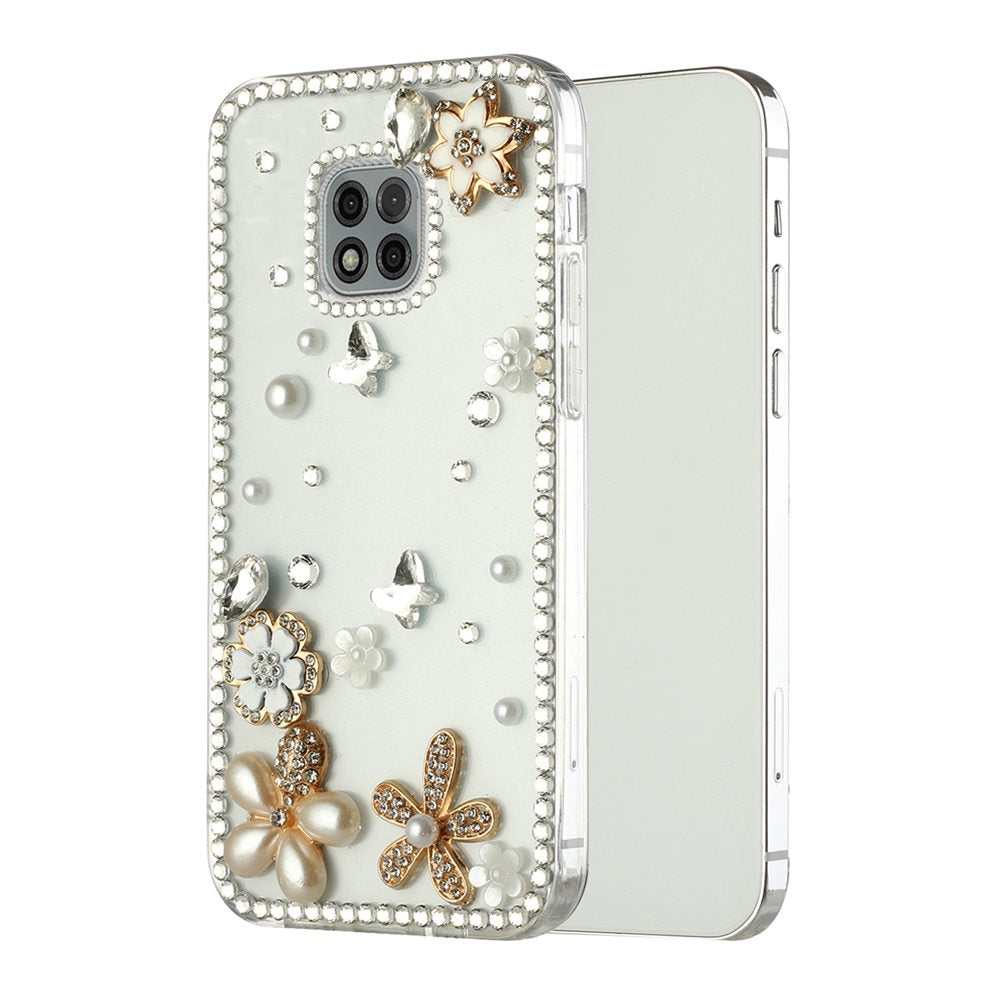 For Samsung Galaxy S21 Luxury Bling Clear Crystal 3D Full Diamonds Luxury Sparkle Rhinestone Hybrid Protective White Flower Butterfly Phone Case Cover