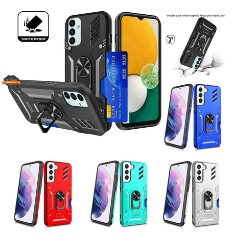 For Samsung Galaxy S22 Invisible Wallet Credit Card Holder with Ring Stand Kickstand Heavy Duty Slim Shockproof Hybrid  Phone Case Cover
