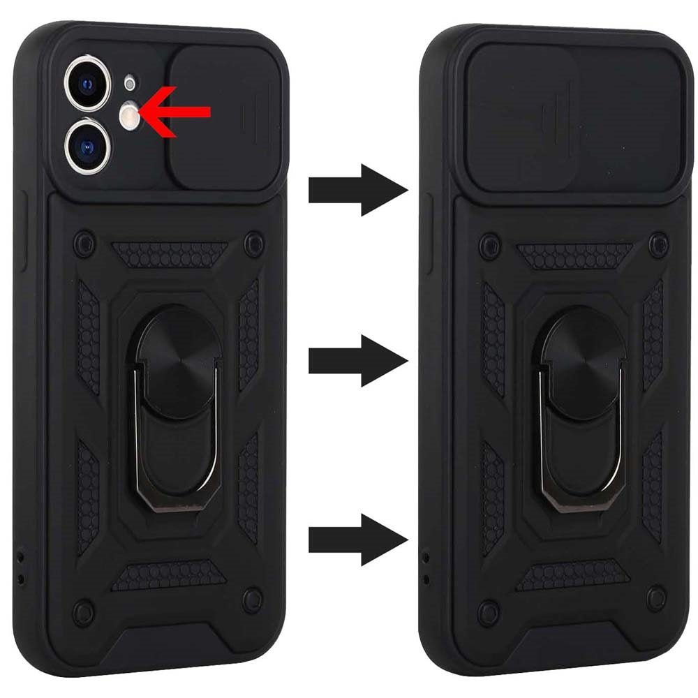 For Apple iPhone 14 Pro (6.1") Hybrid Cases with Slide Camera Lens Cover, Ring Holder Kickstand Rugged Dual Layer  Phone Case Cover