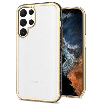 For Samsung Galaxy S22 Ultra Electroplated Gold Frame Glitter Bling Transparent Hybrid Hard PC + TPU Rubber Shockproof  Phone Case Cover