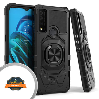 For Cricket Icon 4 Armor Hybrid Stand Ring Hard TPU Rugged Protective [Military-Grade] Magnetic Car Ring Holder Black