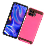 For Motorola Moto One 5G, Moto G 5G Plus Brushed Texture Slim Hybrid Shockproof Dual Layer Hard TPU Silicone Armor Rugged Pink Phone Case Cover