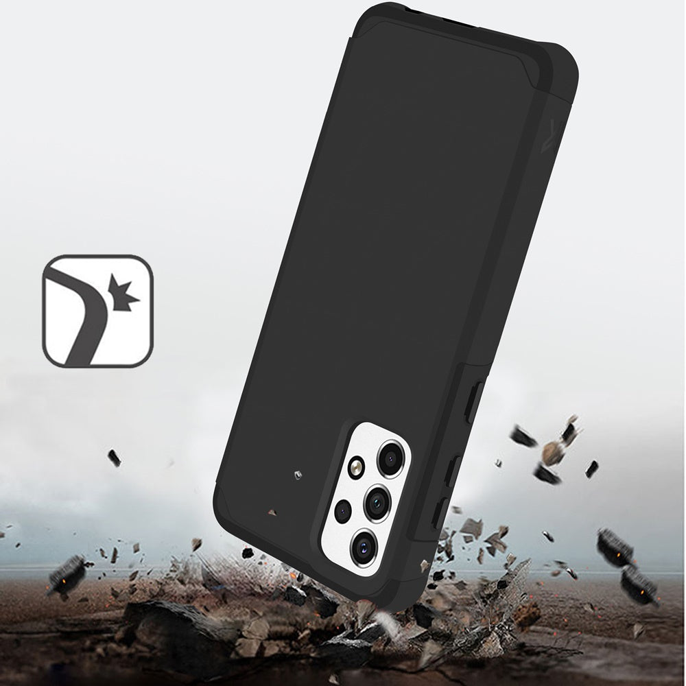 For Samsung Galaxy A73 5G Slim Corner Protection Shock Absorption Hybrid Dual Layer Hard TPU Rubber Armor Defender Black Phone Case Cover