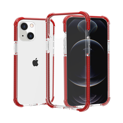 For Apple iPhone 14 Pro (6.1") Hybrid Transparent Acrylic Rubber Gummy Gel Hard PC Silicone TPU Color Bumper Frame Clear / Red Phone Case Cover