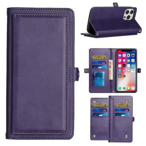 For Motorola Edge+ /Edge Plus 2022 ID Cash Credit Card Slots Holder Carrying Pouch Folio Flip PU Leather Lanyard & Stand Purple Phone Case Cover