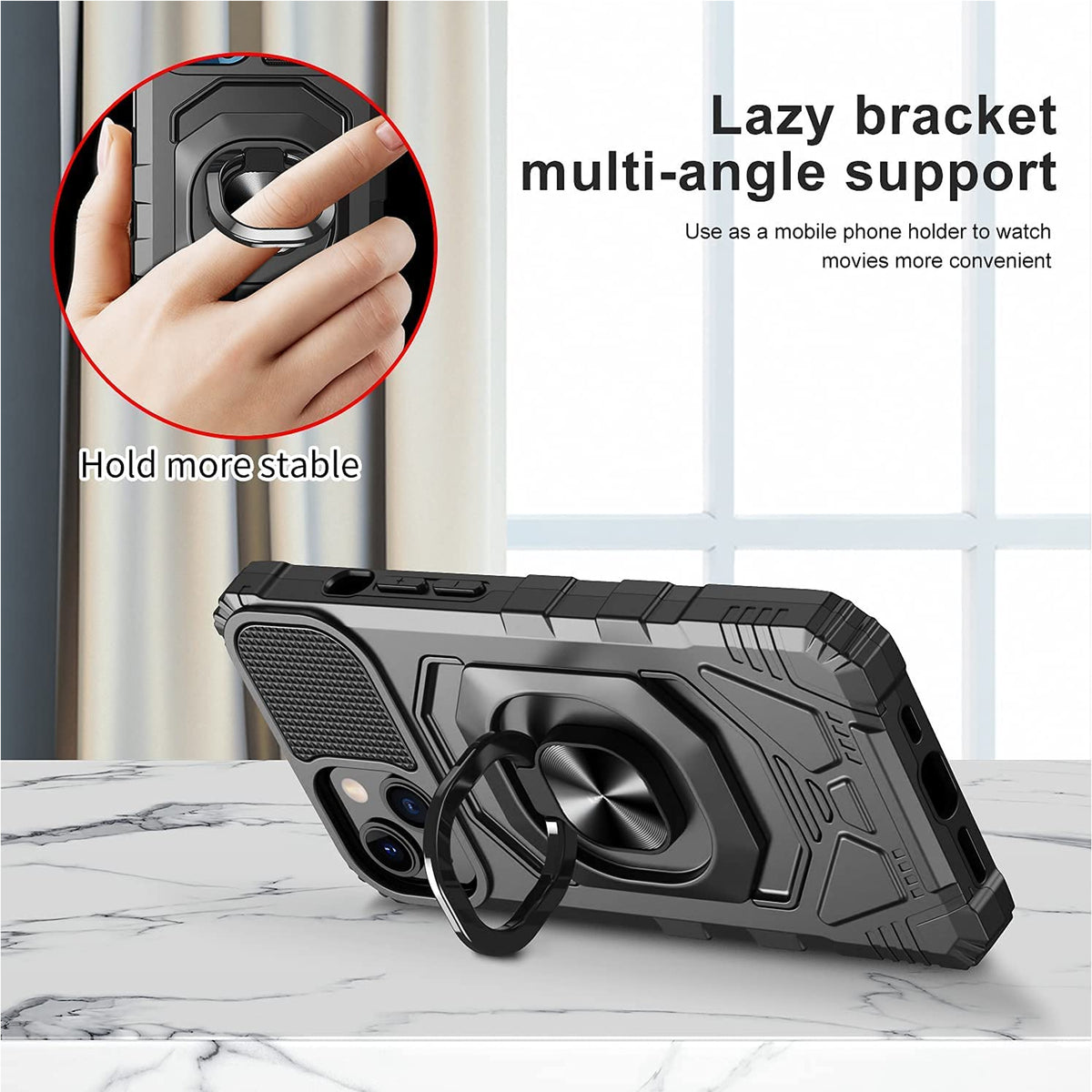 For Apple iPhone 14 /Pro Max Armor Hybrid Stand Ring Rugged Protective [Military-Grade] Magnetic Car Ring Holder  Phone Case Cover