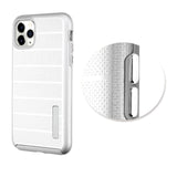 For Apple iPhone 11 (6.1") Texture Brushed Line Shockproof Rugged Shield Non-Slip Hybrid Dual Layers Soft TPU + Hard PC Back Silver Phone Case Cover