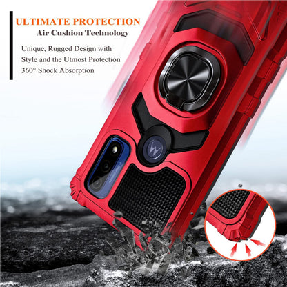 For Cricket Icon 4 Armor Hybrid Stand Ring Hard TPU Rugged Protective [Military-Grade] Magnetic Car Ring Holder Red