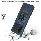 For Cricket Dream 5G Hybrid Dual Layer with Rotate Magnetic Ring Stand Holder Kickstand, Rugged Shockproof Anti-Scratch Blue Phone Case Cover