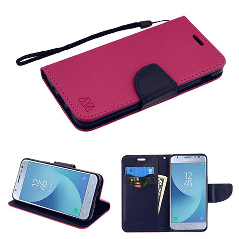 For Samsung Galaxy J3 V /J3 3rd Gen /Galaxy Express Prime 3 PU Leather Wallet with Credit Card Holder Storage Folio Flip Pouch Stand Pink/ Blue Phone Case Cover