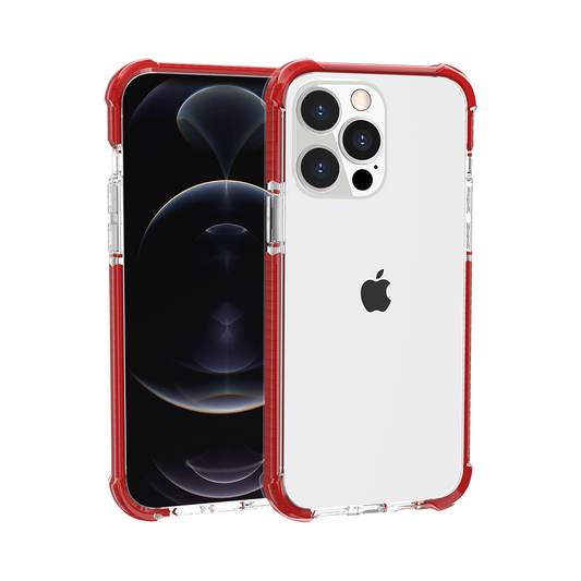 For Apple iPhone 14 Plus (6.7") Hybrid Transparent Acrylic Rubber Gummy Gel Hard PC Silicone TPU Color Bumper Frame Clear / Red Phone Case Cover