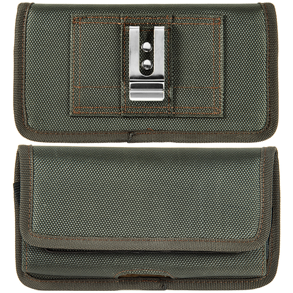 For Samsung Galaxy S21 FE /S21 Fan Edition Universal Horizontal Cell Phone Case Nylon Holster Carrying Pouch with Belt Clip and 2 Card Slots fit Large Devices 6.3" [Midnight Green]