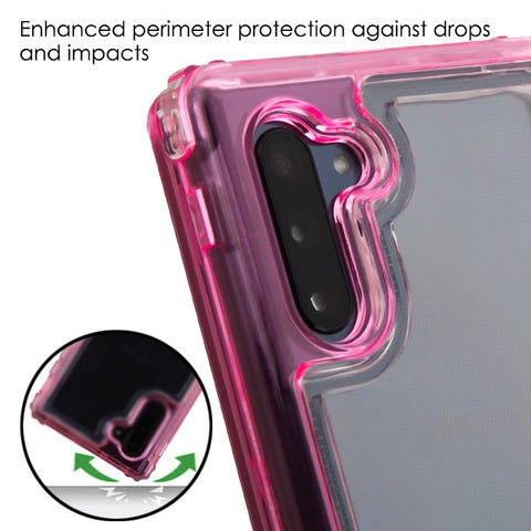 For Samsung Galaxy Note 10 (6.3) Clear Transparent Hybrid Three Layer Hybrid Hard PC Shockproof Heavy Duty TPU Rubber Pink Phone Case Cover