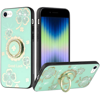For Apple iPhone 14 Plus (6.7") Diamond 3D Bling Sparkly Glitter Ornaments Engraving Hybrid Ring Stand Fashion  Phone Case Cover