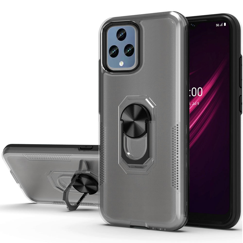For T-Mobile Revvl 6 Pro 5G /Revvl 6 5G Clear Transparent Armor Defender Shockproof Hybrid with Ring Holder Kickstand  Phone Case Cover