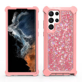 For Samsung Galaxy S22 Luxury Liquid Glitter 3in1 Sparkle Bling Quicksand Waterfall Heavy Duty Bumper PC Frame TPU Back  Phone Case Cover