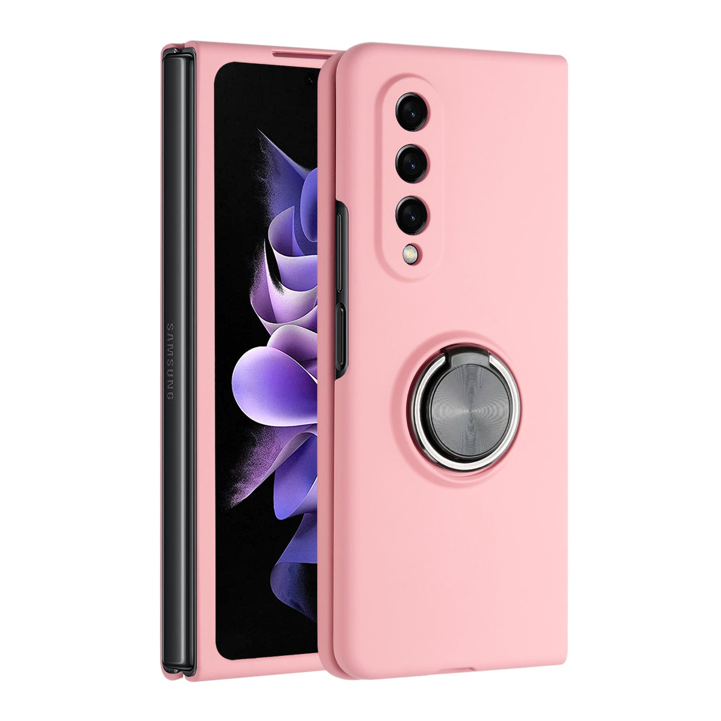 For Samsung Galaxy Z Fold 4 5G Hybrid 360 Rotatable Metal Invisible Ring Stand Holder Fit Magnetic Car Mount Shockproof  Phone Case Cover