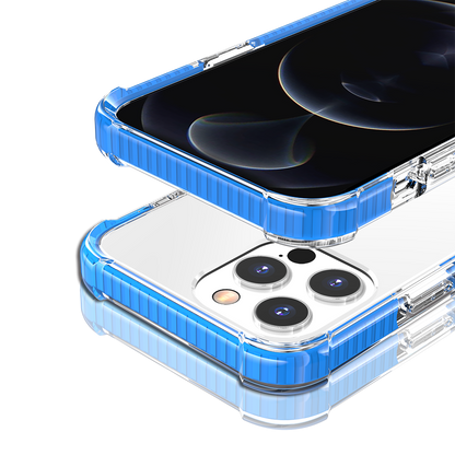 For Apple iPhone 14 Pro (6.1") Hybrid Transparent Acrylic Rubber Gummy Gel Hard PC Silicone TPU Color Bumper Frame Clear / Blue Phone Case Cover