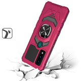 For AT&T Maestro 3 Hybrid Dual Layer with 360° Rotate Magnetic Ring Stand Holder Kickstand TPU Rugged PC Shockproof Hot Pink Phone Case Cover