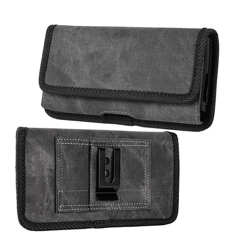 For Apple iPhone 11 Pro Max Universal Horizontal Cell Phone Case Fabric Holster Carrying Pouch with Belt Clip and 2 Card Slots fit XL Devices 7" [Black Denim]