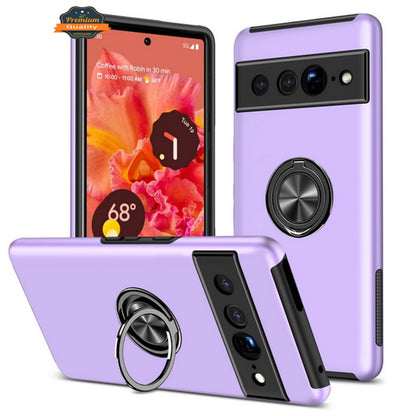 For Google Pixel 6A Hybrid Military Grade with Flat Metal Ring Stand 360° Rotation Kickstand Hard PC Back + TPU Slim Fit  Phone Case Cover