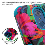 For LG Q7, LG Q7+ Floral Design Hybrid Three Layer Hard PC Shockproof Heavy Duty TPU Rubber Anti-Drop Hibiscus Tropical Flower Phone Case Cover