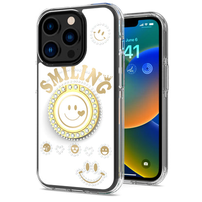 For Apple iPhone 8 Plus/7 Plus/6 6S Plus Smiling Glitter Ornament Bling Sparkle with Ring Stand Hybrid Hard Back Shell  Phone Case Cover