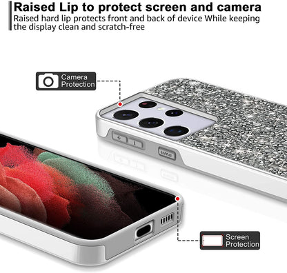 For Apple iPhone 14 /Plus Pro Max Bling Rhinestone Diamond Shiny Glitter Hybrid Bumper Dual Layer Rugged  Phone Case Cover