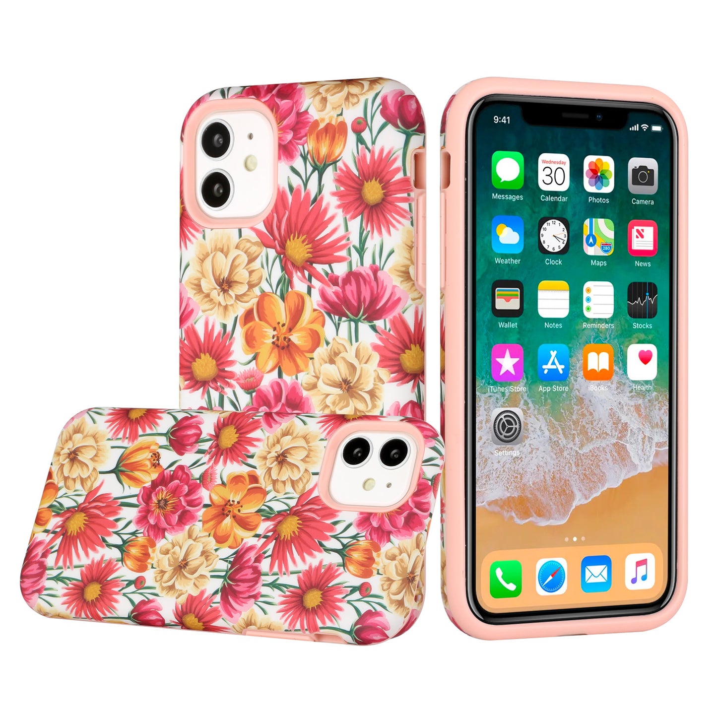 For Apple iPhone 14 Pro (6.1") Bliss Floral Stylish Design Hybrid Rubber Silicone TPU Hard Shockproof Armor Slim  Phone Case Cover