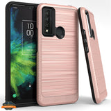 For TCL 20 XE Brushed Texture Rugged Carbon Fiber Design Hybrid Shockproof Dual Layers Hard PC + Soft TPU Protective  Phone Case Cover