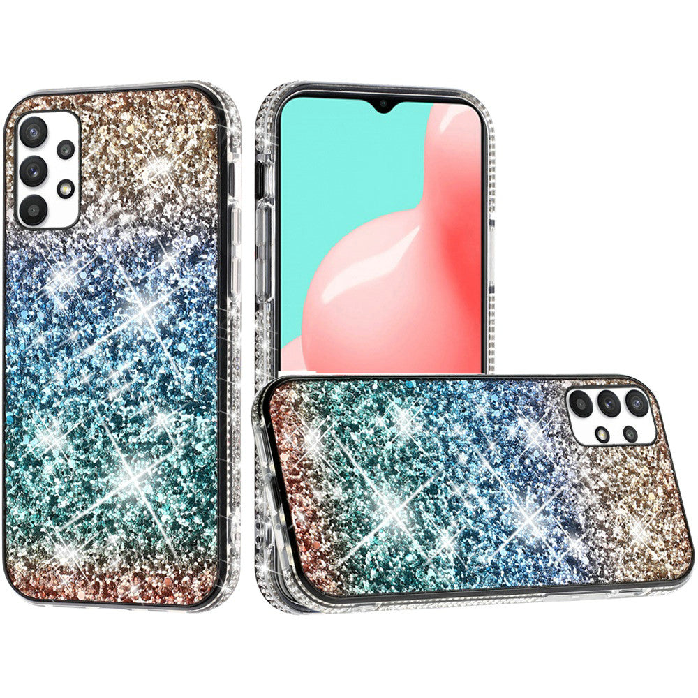 For Apple iPhone 14 /Plus Pro Max Rhinestone Sparkling Rainbow Gradual Glitter Full Diamonds Bling Hybrid Rugged  Phone Case Cover