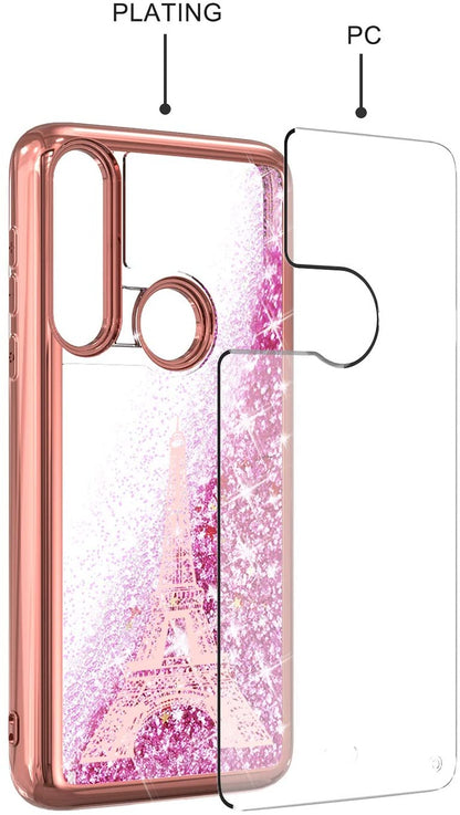 For Motorola Edge+ 2022 /Edge Plus Quicksand Liquid Glitter Bling Flowing Fashion Hybrid Rubber Chrome Plating Hard Paris Eiffel Tower Phone Case Cover