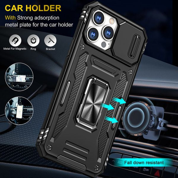 For Apple iPhone 14 /Plus Pro Max Kickstand & Slide Camera Lens Protection + 360° Rotate Ring Stand, Hybrid Shockproof  Phone Case Cover