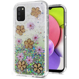 For Samsung Galaxy A03S Floral Stylish Design Glitter Shiny Hybrid Rubber TPU Hard PC Shockproof Armor Slim Fit  Phone Case Cover