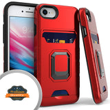 For Apple iPhone SE 3 (2022) SE/8/7 Wallet Credit Card Slot Holder with Ring Kickstand Back Heavy Duty Shockproof Hybrid  Phone Case Cover