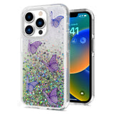 For Apple iPhone 13 Pro Max (6.7") Butterflies Glitter Bling Shiny Sparkle Glittering Flake Hybrid Hard TPU Silicone Slim  Phone Case Cover