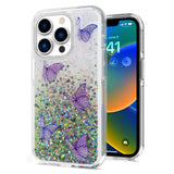 For Apple iPhone 11 (6.1") Butterflies Glitter Bling Shiny Sparkle Glittering Flake Hybrid Hard PC TPU Silicone Slim  Phone Case Cover