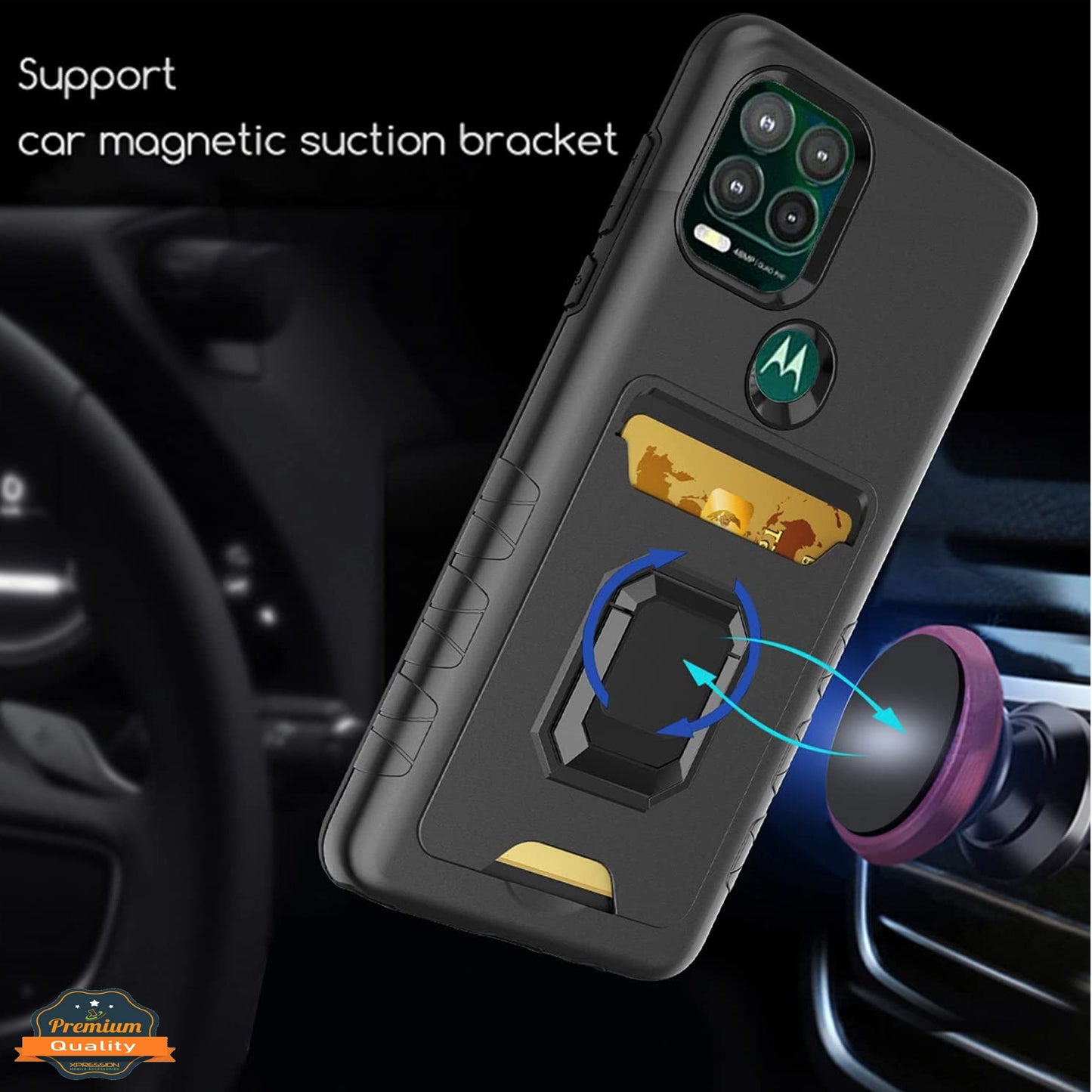 For Apple iPhone 14 (6.1") Wallet Credit Card Slot Holder with Metal Ring Kickstand Hybrid Dual Layer Magnetic Stand  Phone Case Cover