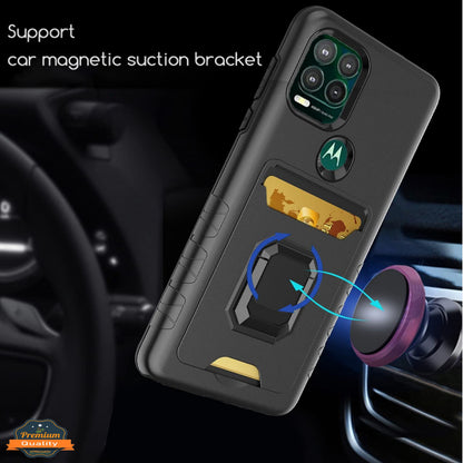 For Apple iPhone 14 (6.1") Wallet Credit Card Slot Holder with Metal Ring Kickstand Hybrid Dual Layer Magnetic Stand  Phone Case Cover